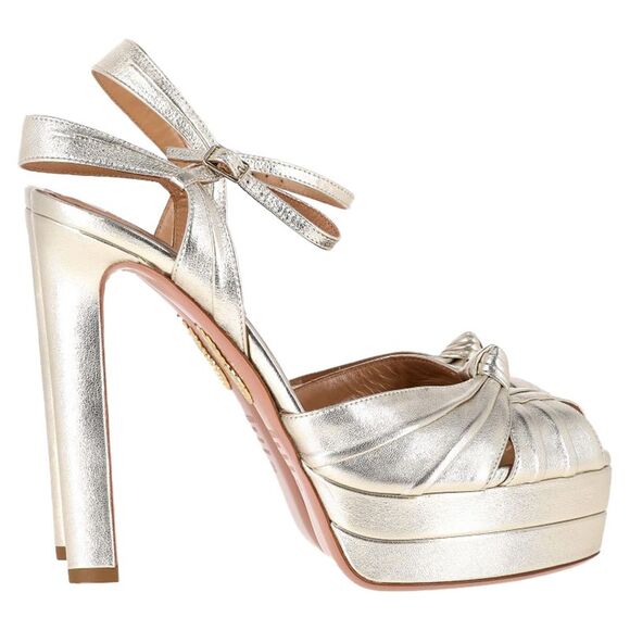 Aquazzura Atelier Plateau 145mm Sandal Heels  in Silver Leather